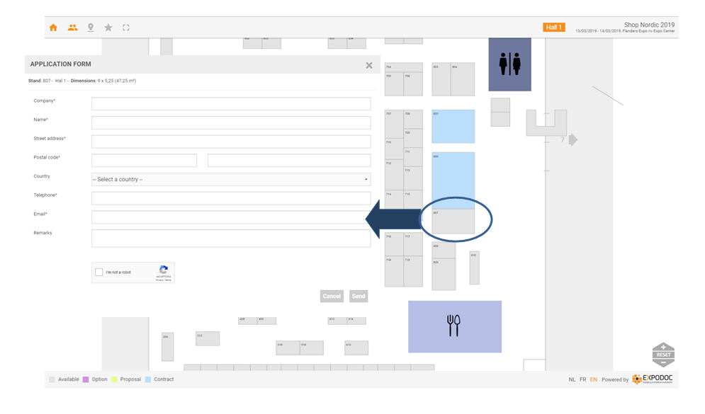 Manage online stand reservation and obtain up-to-date sales information with the online Floor Plan of Expodoc.